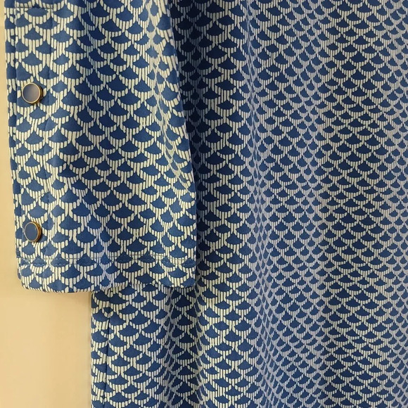 J. McLaughlin Shift Sheath Mod Fan Shell Print Blue Long Sleeve Dress - Picture 4 of 5